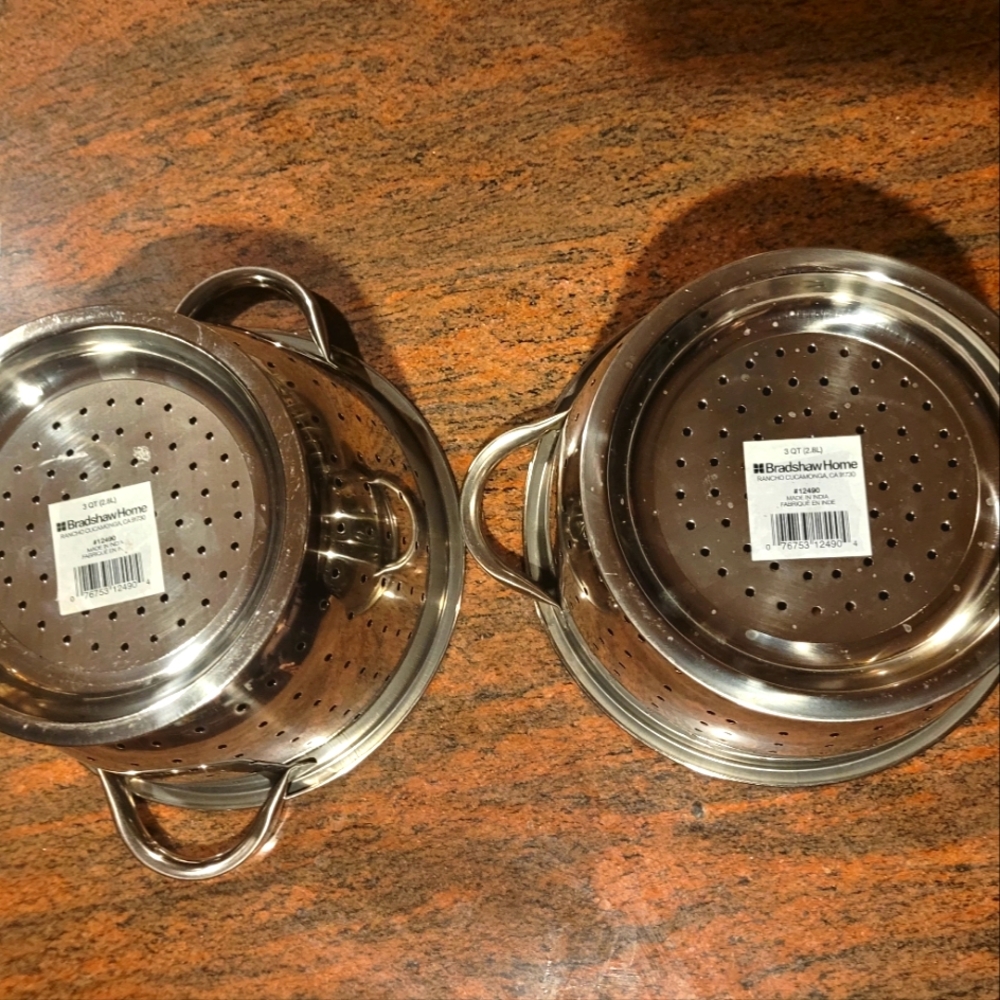 Two 3 QT Stainless Steel Colander Set of 2